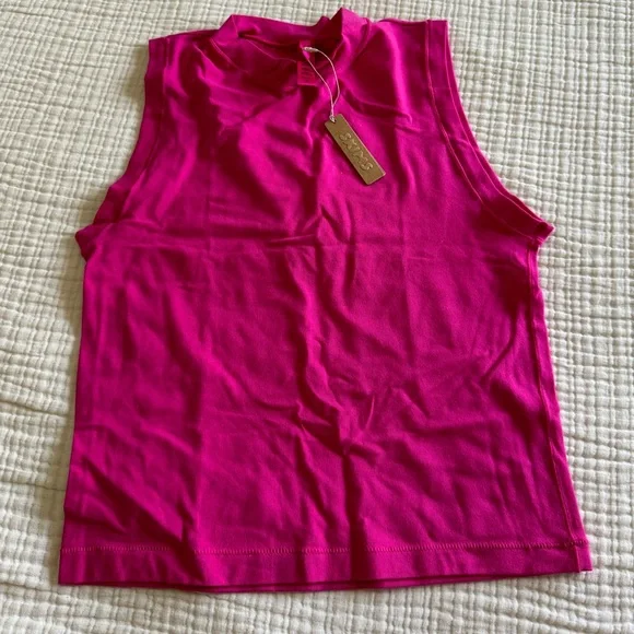 NWT SKIMS Raspberry Cotton Jersey Mock Neck Tank Small - Picture 3 of 5
